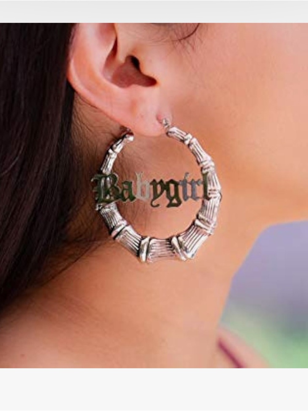 Old English Font Word 9cm elegant Large Bamboo Earrings - Picture 5 of 7